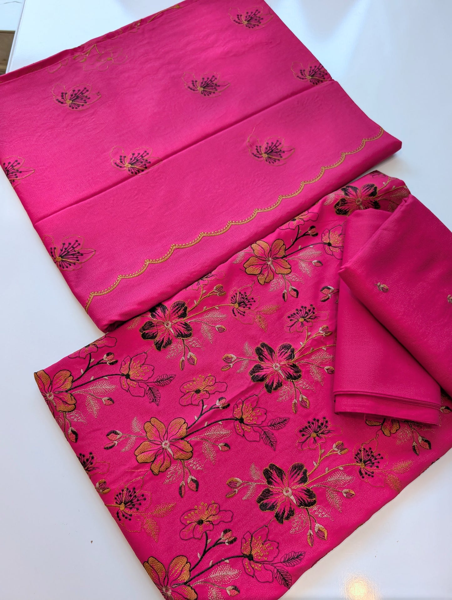 Marina Embroidered 3 Piece Suit Multi Embroidery | Shocking Pink