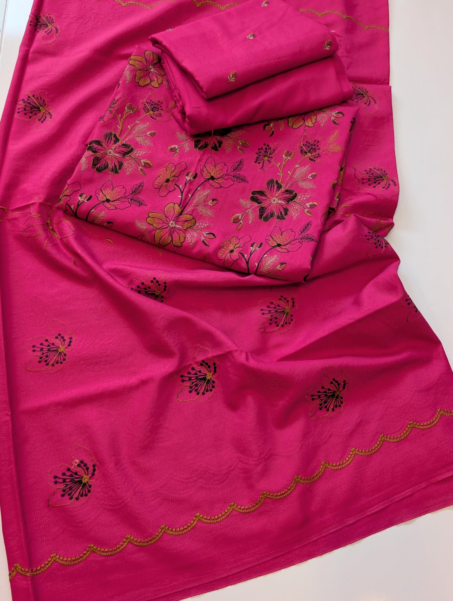 Marina Embroidered 3 Piece Suit Multi Embroidery | Shocking Pink