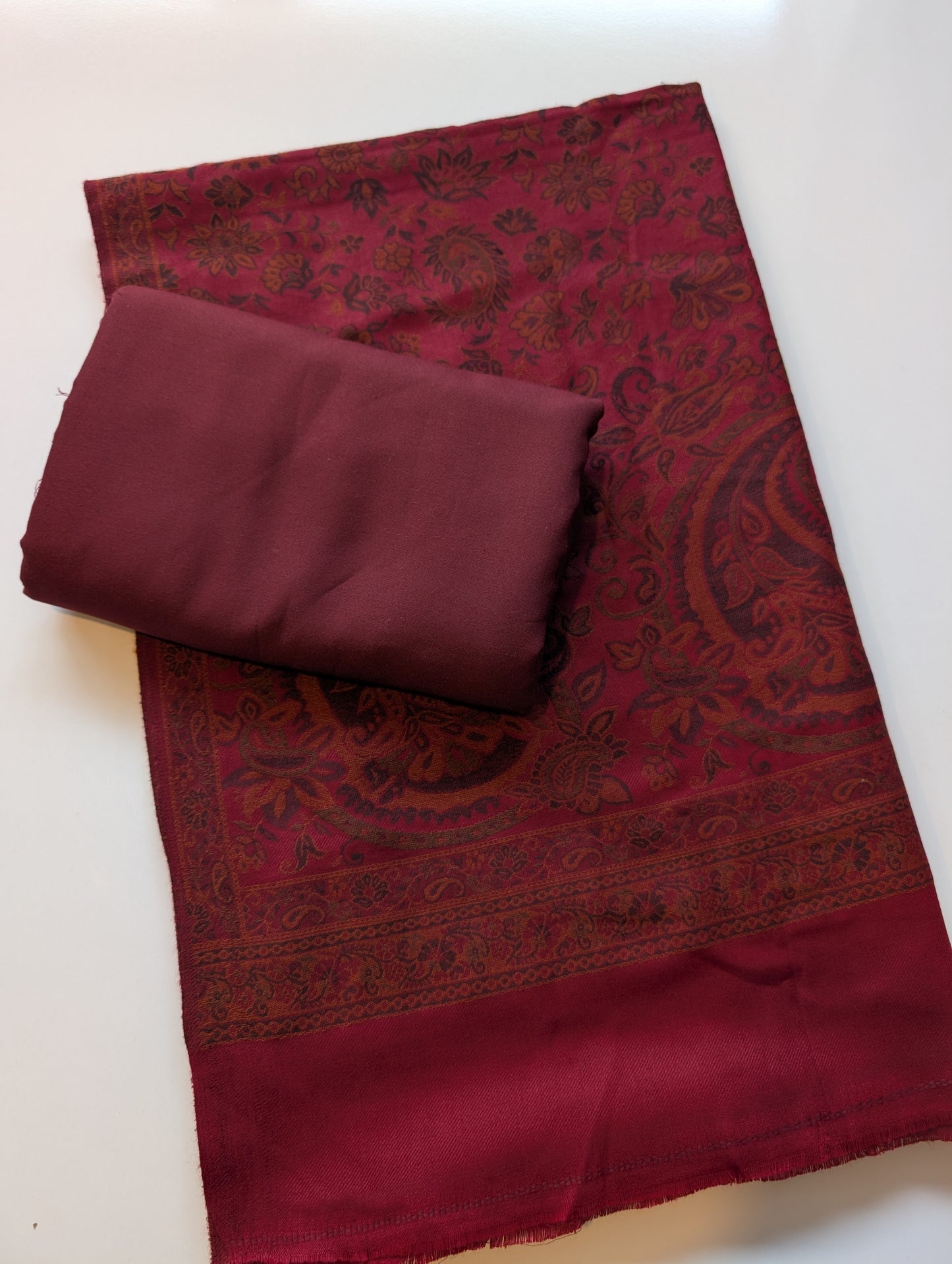 Kani Shawl With Plain Marina Suit | Maroon