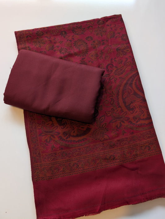 Kani Shawl With Plain Marina Suit | Maroon