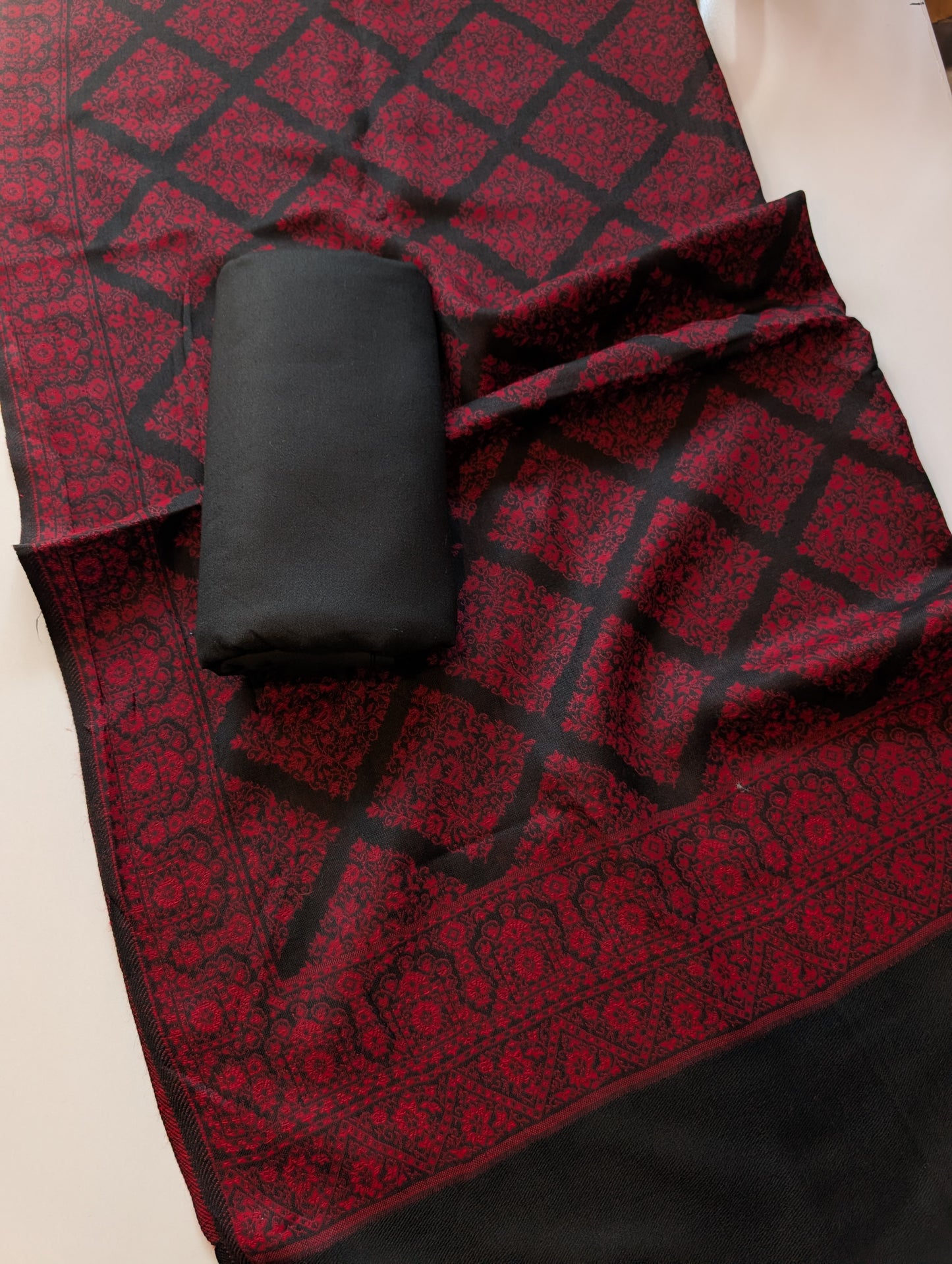 Pashmina 3 Piece Suit | Kani Pashmina Shawl With Black Marina Suit