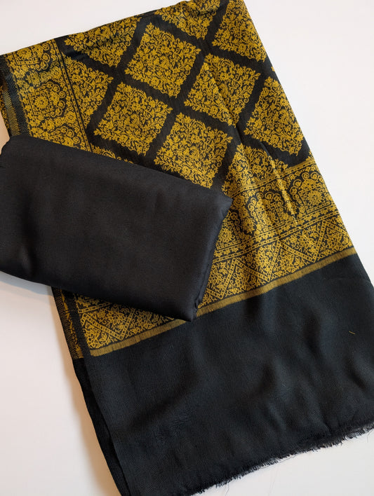 Pashmina 3 Piece Suit | Kani Pashmina Shawl With Black Marina Suit