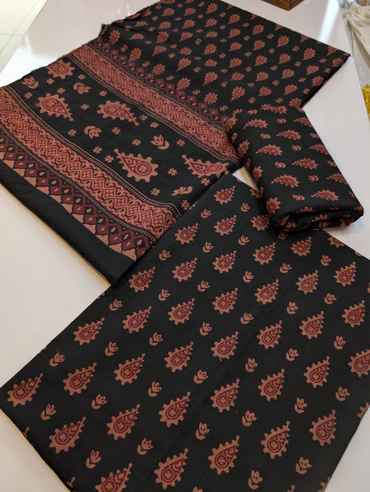 Ajrak Cotton 3 Piece Unstitched Suit Block Printed