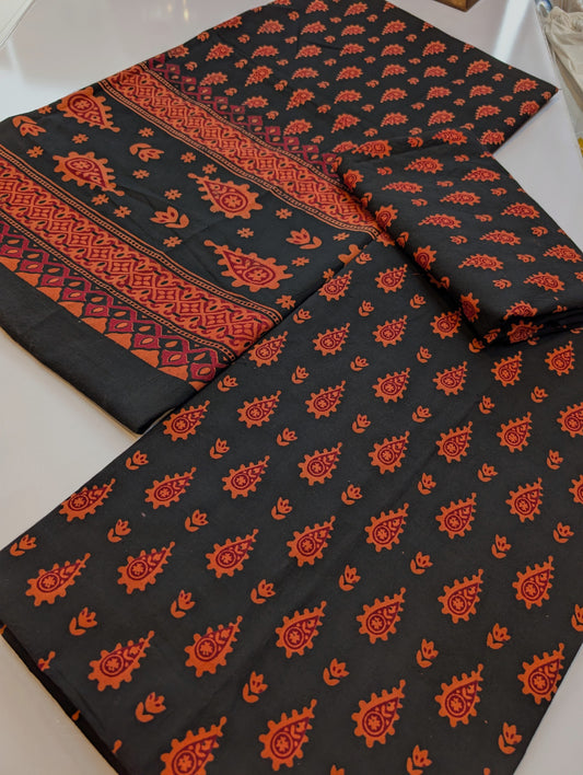 Ajrak Cotton 3 Piece Unstitched Suit Block Printed