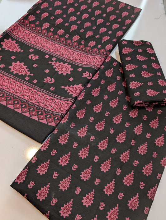 Ajrak Cotton 3 Piece Unstitched Suit Block Printed