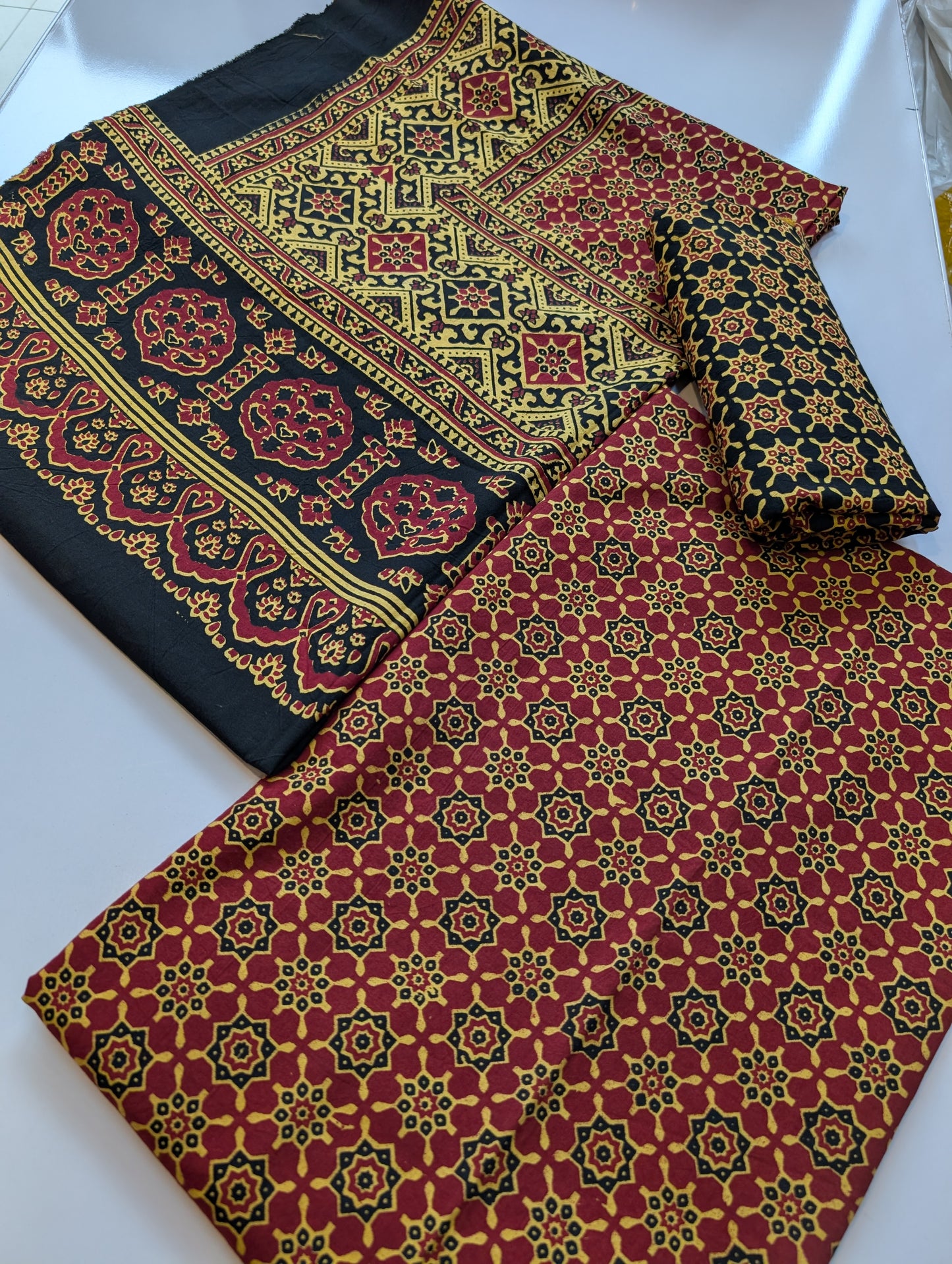 Ajrak Cotton 3 Piece Unstitched Suit Block Printed