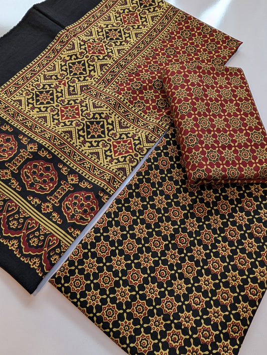 Ajrak Cotton 3 Piece Unstitched Suit Block Printed