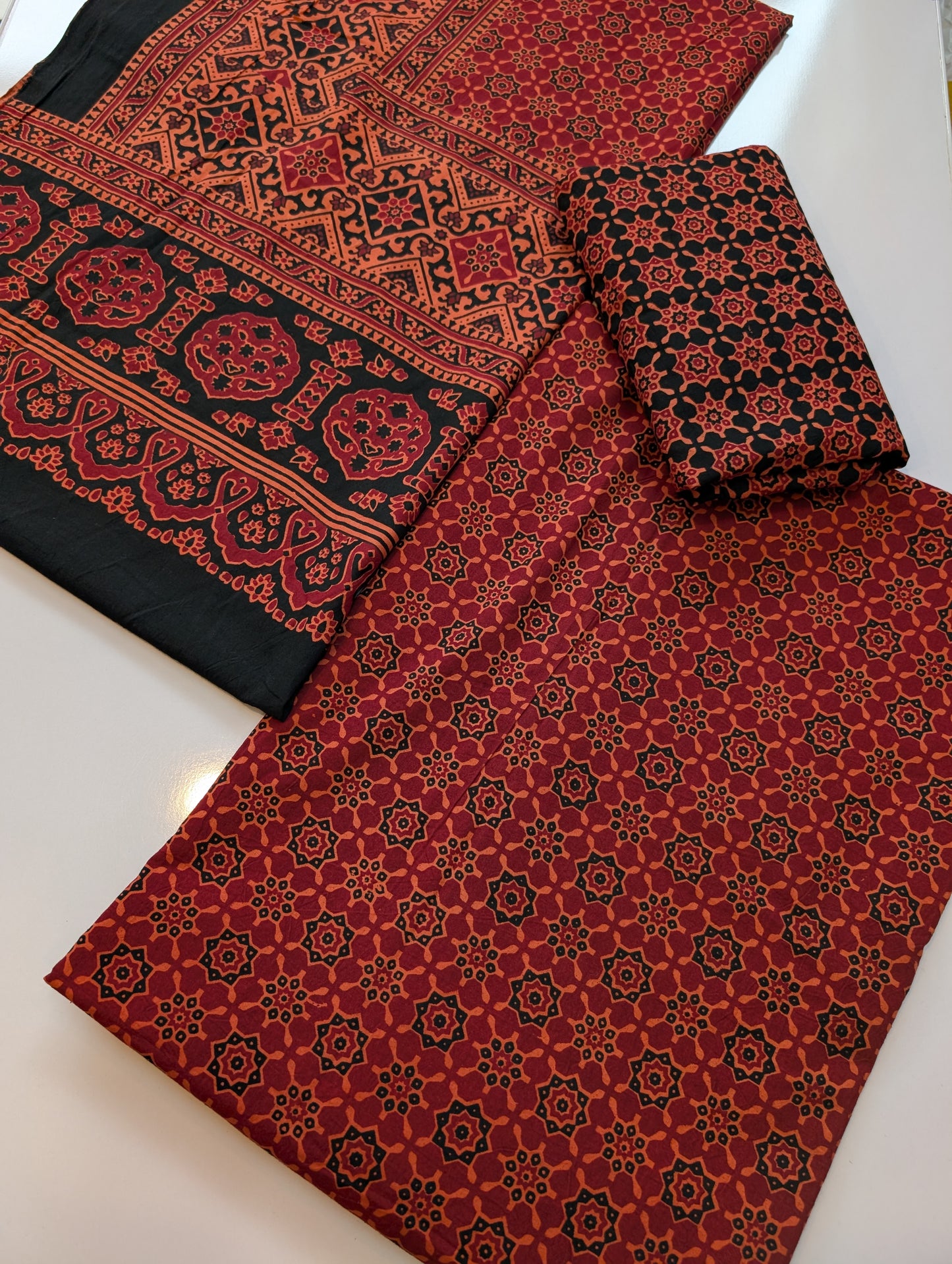 Ajrak Cotton 3 Piece Unstitched Suit Block Printed