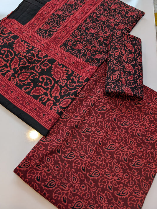 Ajrak Cotton 3 Piece Unstitched Suit Block Printed