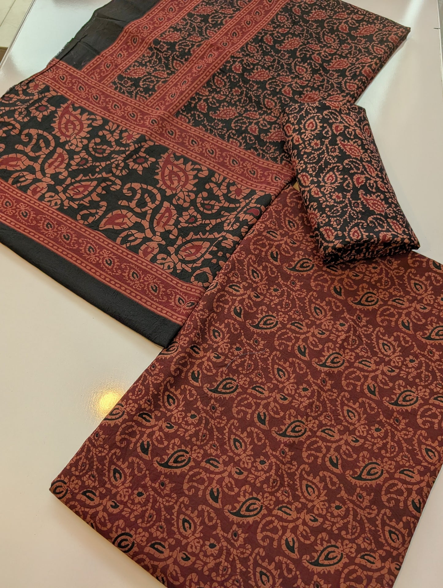 Ajrak Cotton 3 Piece Unstitched Suit Block Printed