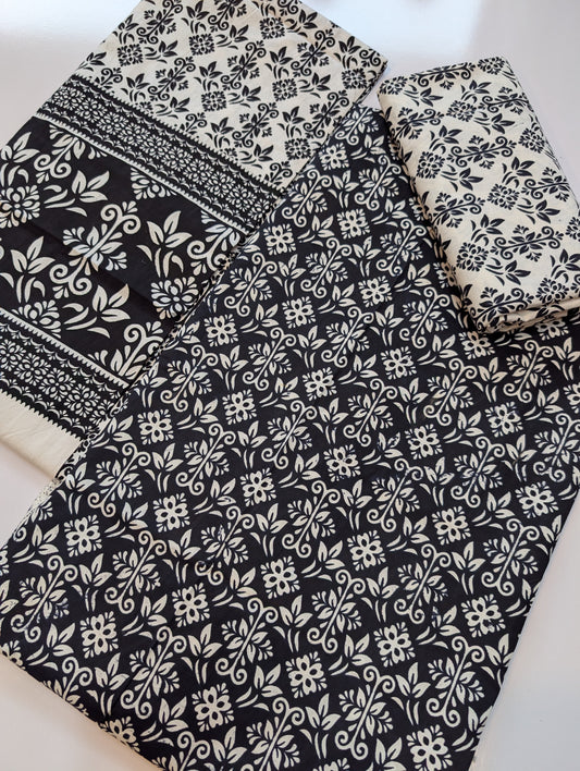 Ajrak Cotton 3 Piece Unstitched Suit Block Printed