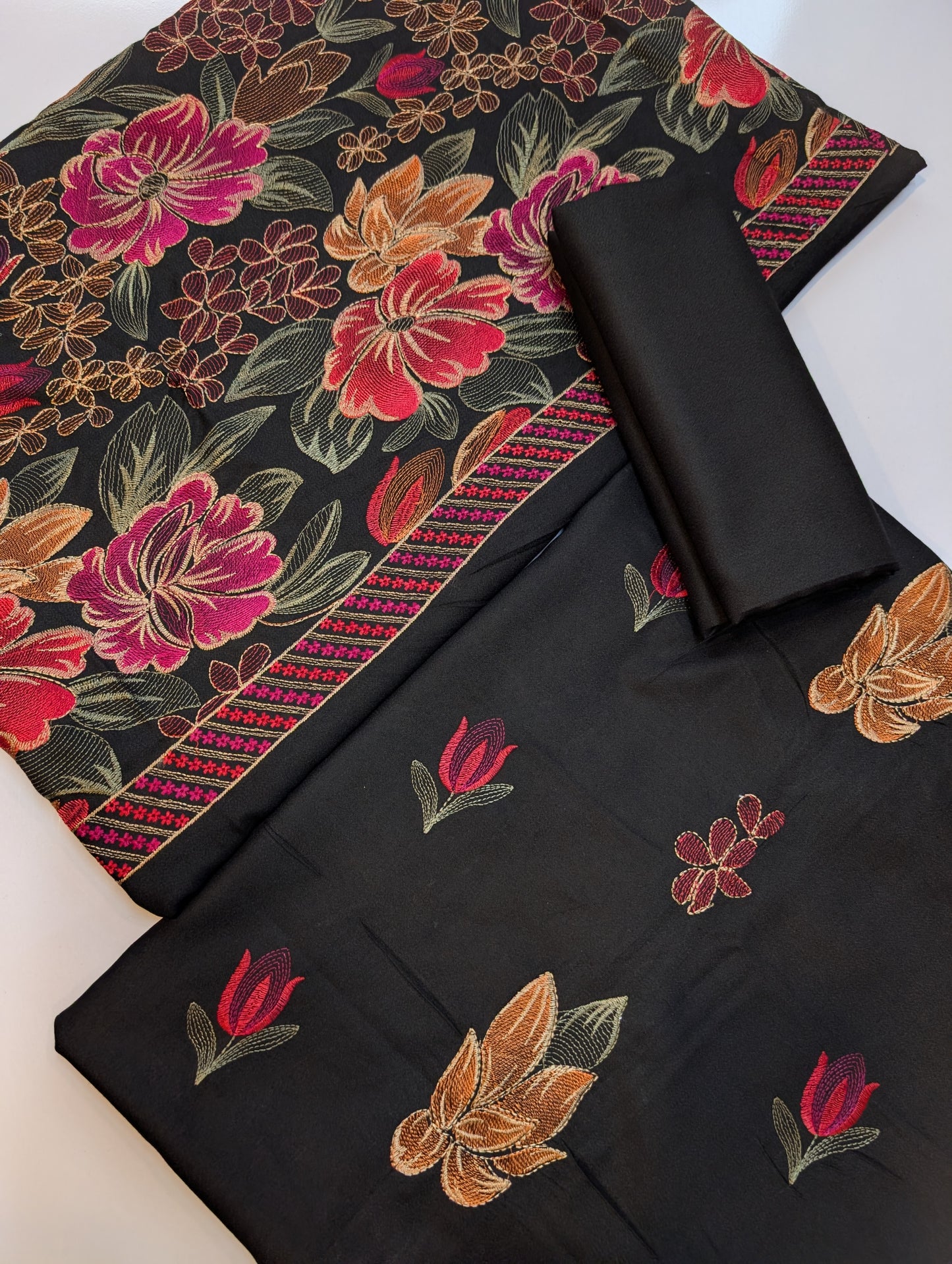 Marina Embroidered 3 Piece Suit Multi Embroidery Heavy Shawl | Black