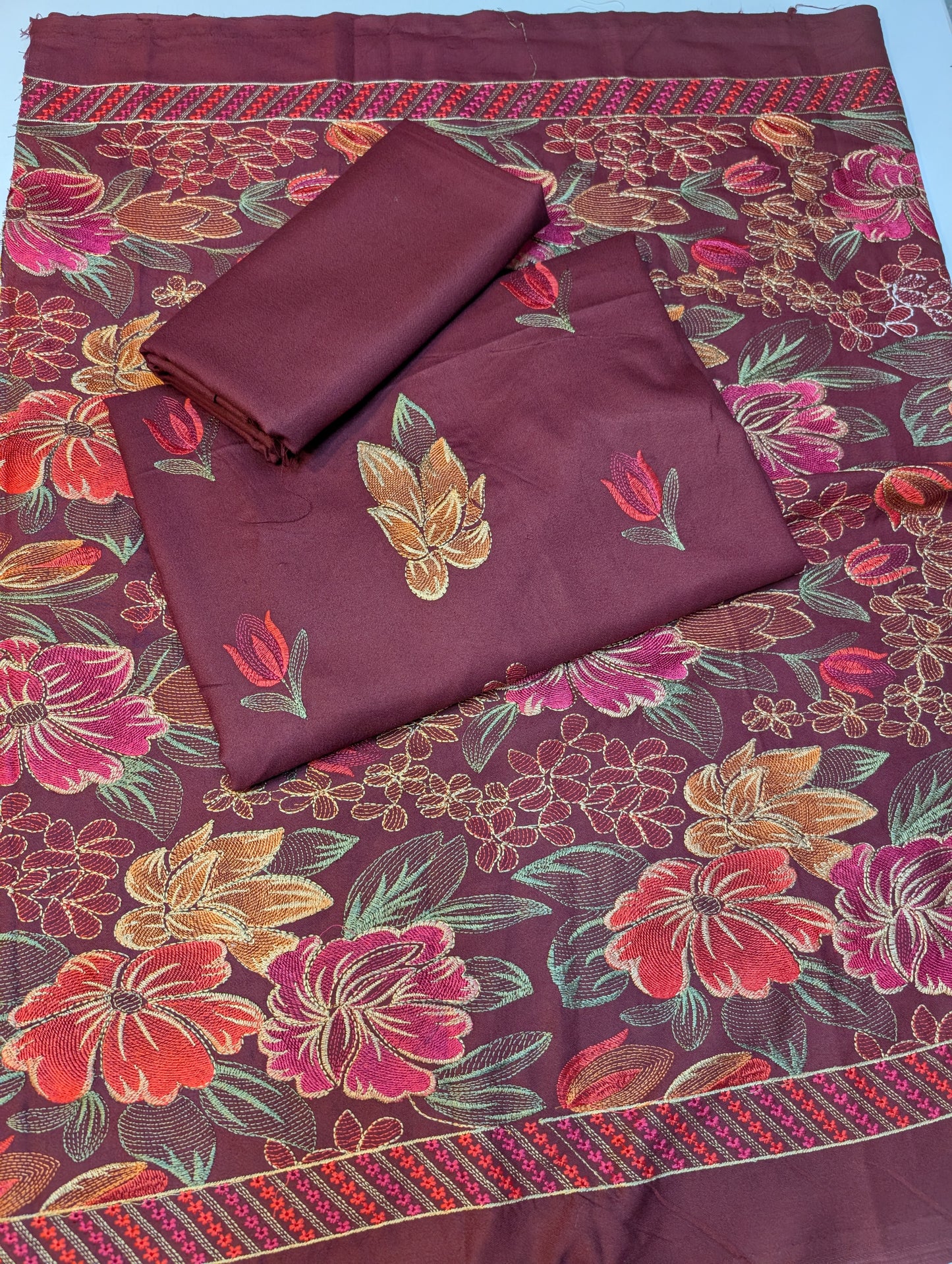 Marina Embroidered 3 Piece Suit Multi Embroidery Heavy Shawl | Maroon