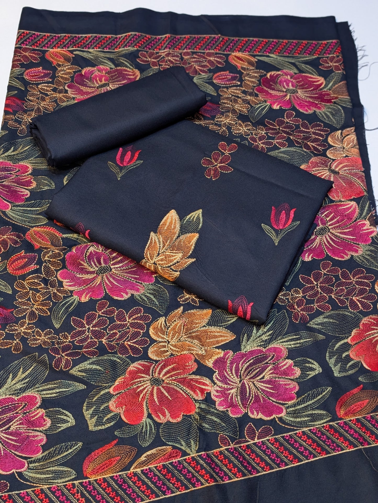 Marina Embroidered 3 Piece Suit Multi Embroidery Heavy Shawl | Navy Blue