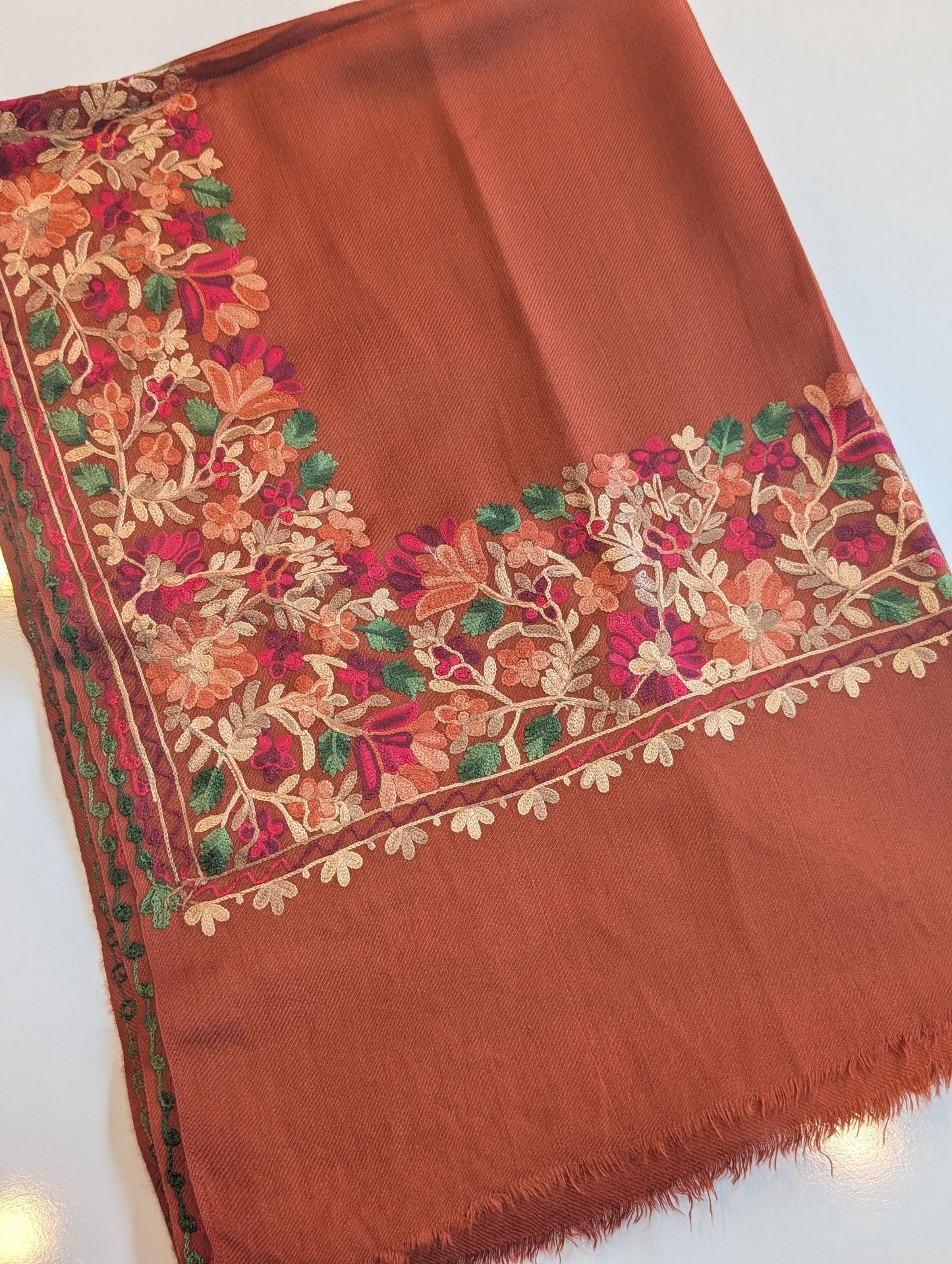 Pashmina Stole | Aari Border Embroidery 4 Side Border Perfect Gift | Rust