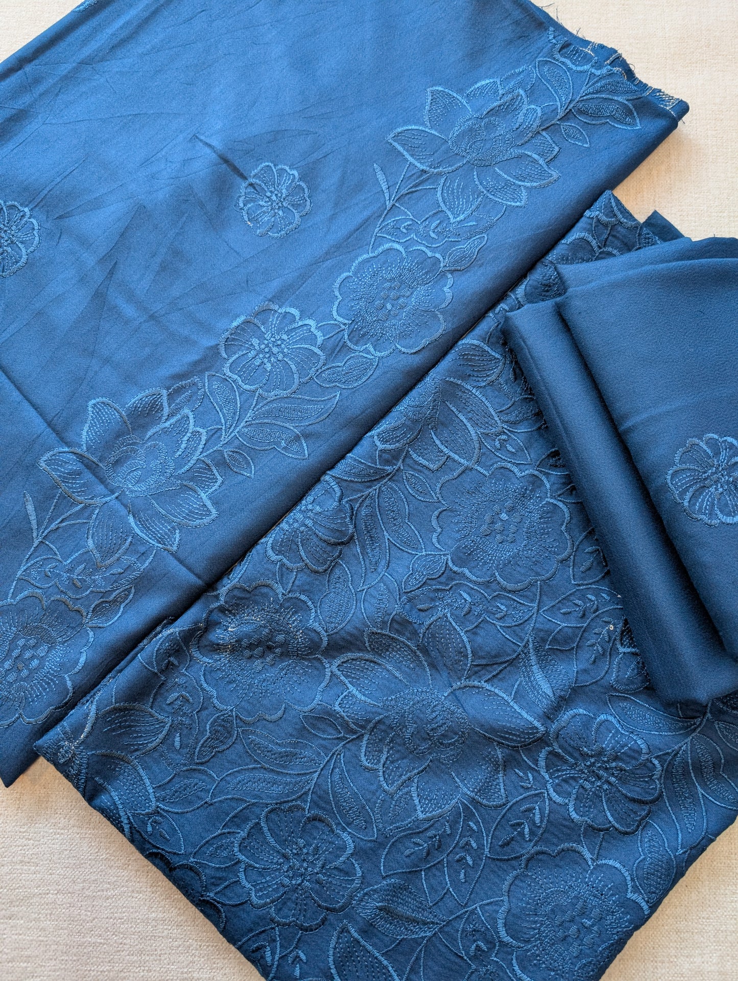Marina 3 Piece Embroidered Suit Same on Same Embroidery Marina Shawl | Zinc