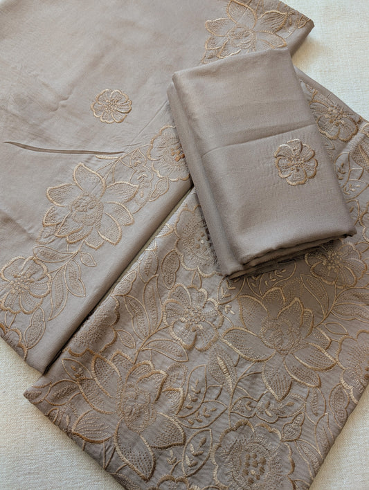 Marina 3 Piece Embroidered Suit Same on Same Embroidery Marina Shawl | Skin Grey