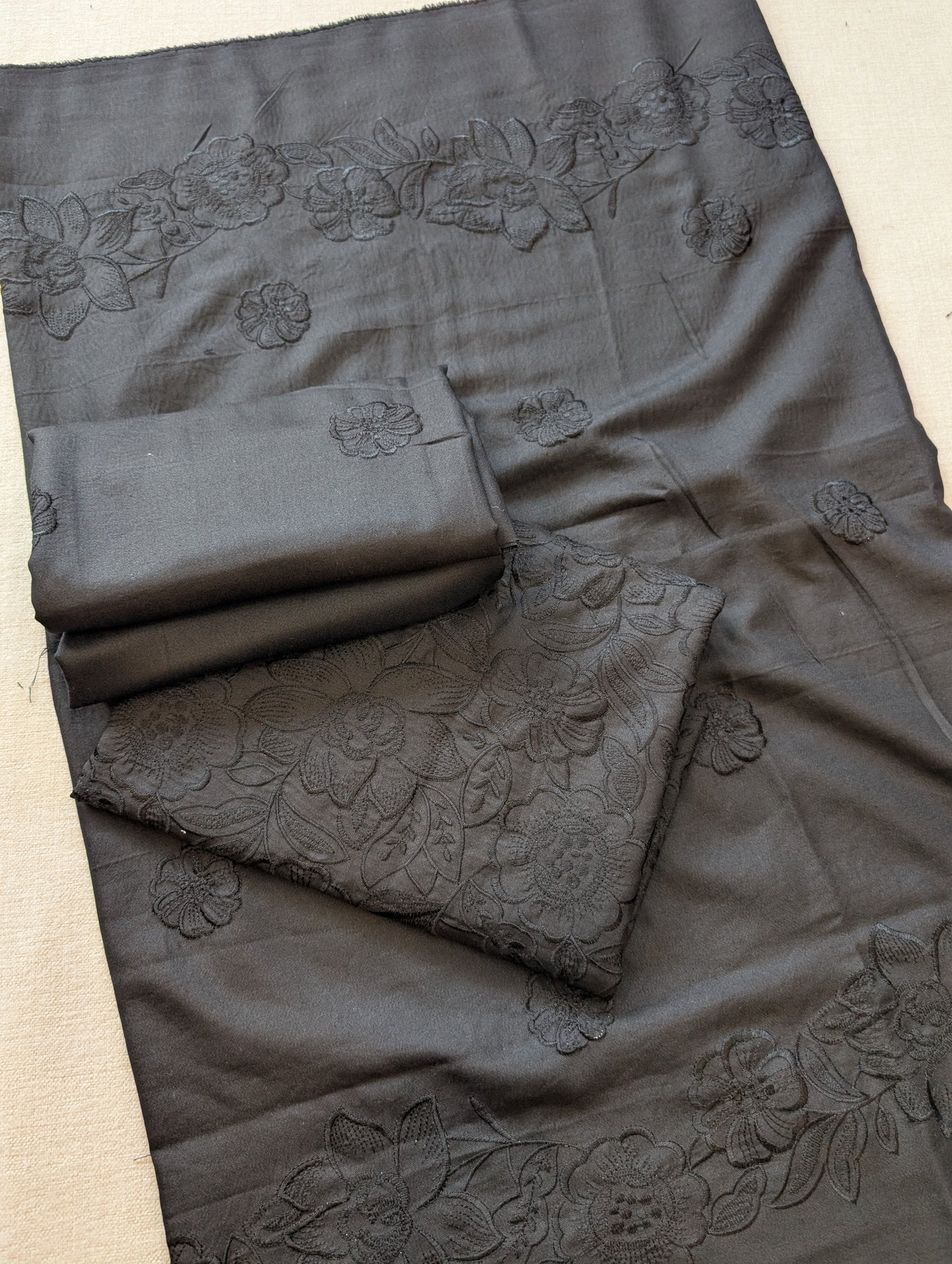 Marina 3 Piece Embroidered Suit Same on Same Embroidery Marina Shawl | Black