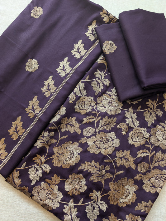 Marina 3 Piece Embroidered Suit Skin Embroidery Marina Shawl | Dark Purple