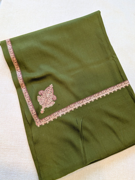 Kingri Border Embroidered Pashmina Shawl Best Selling Shawl Perfect Gift | Mehndi Green
