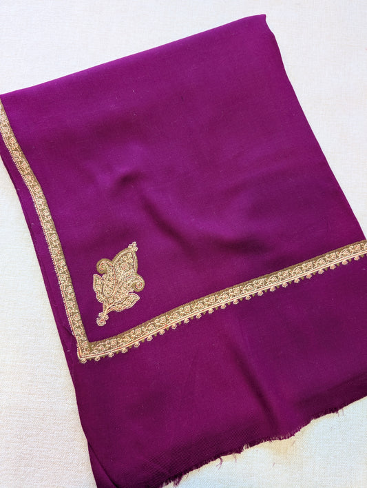 Kingri Border Embroidered Pashmina Shawl Best Selling Shawl Perfect Gift | Light Plum