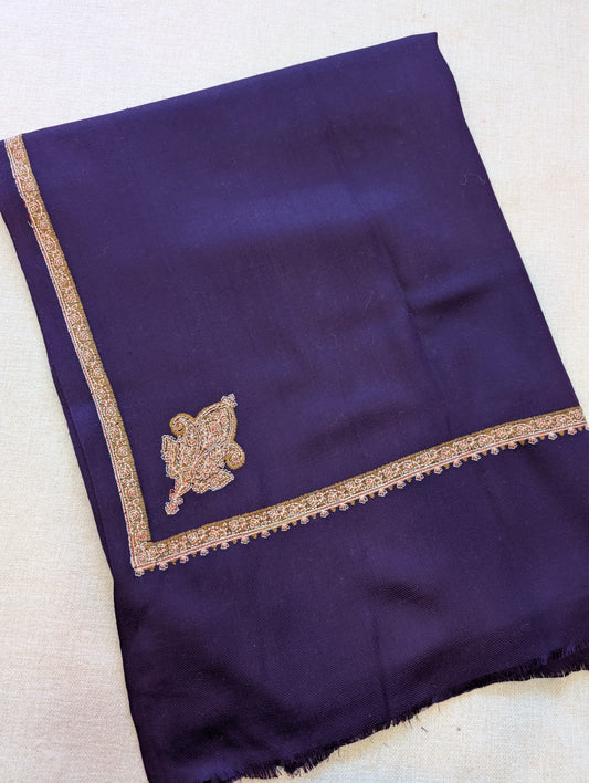 Kingri Border Embroidered Pashmina Shawl Best Selling Shawl Perfect Gift | Dark Purple