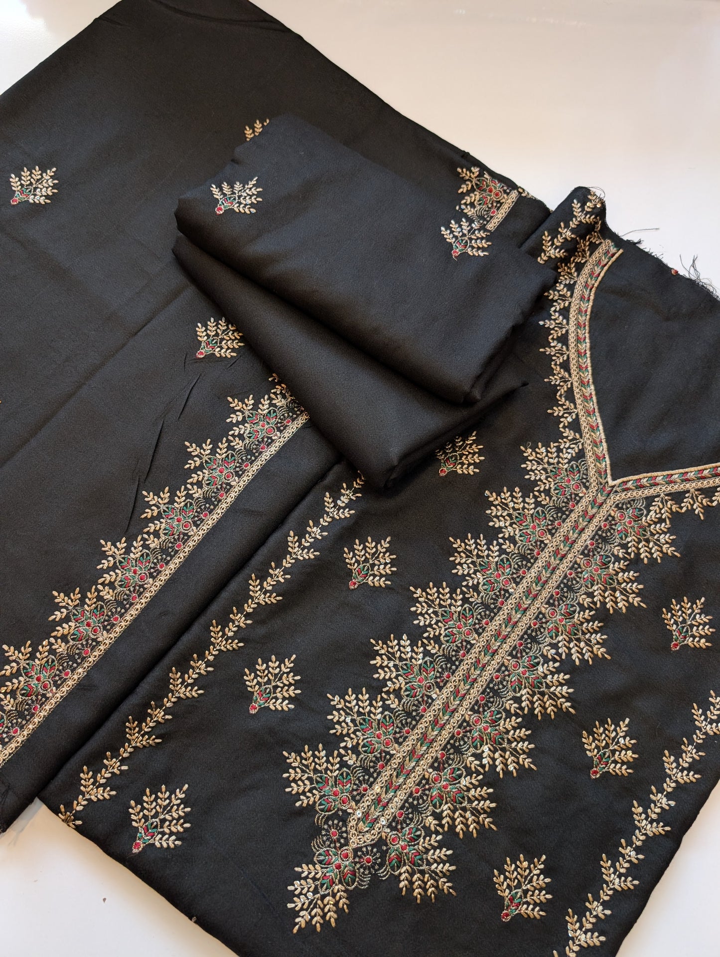 Marina 3 Piece Embroidered Suit Multi Embroidery Marina Shawl | Black