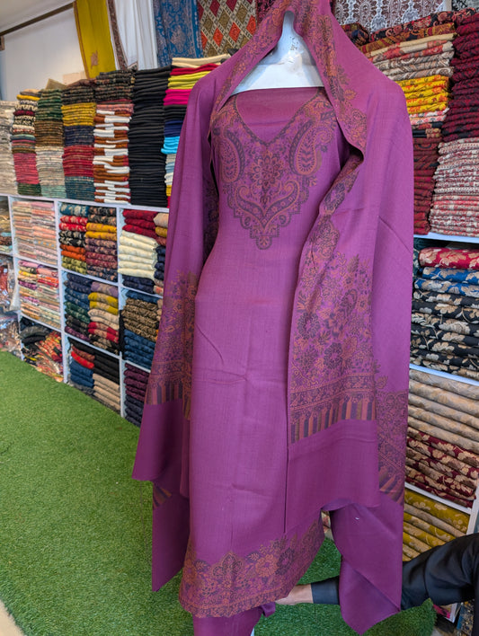 Special Kani 3 Piece Unstitched Suit Gala Daman | Purple