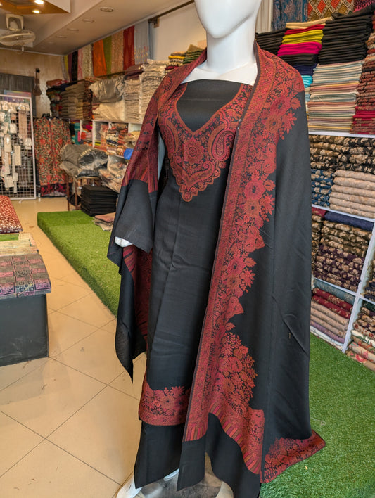 Special Kani 3 Piece Unstitched Suit Gala Daman | Black