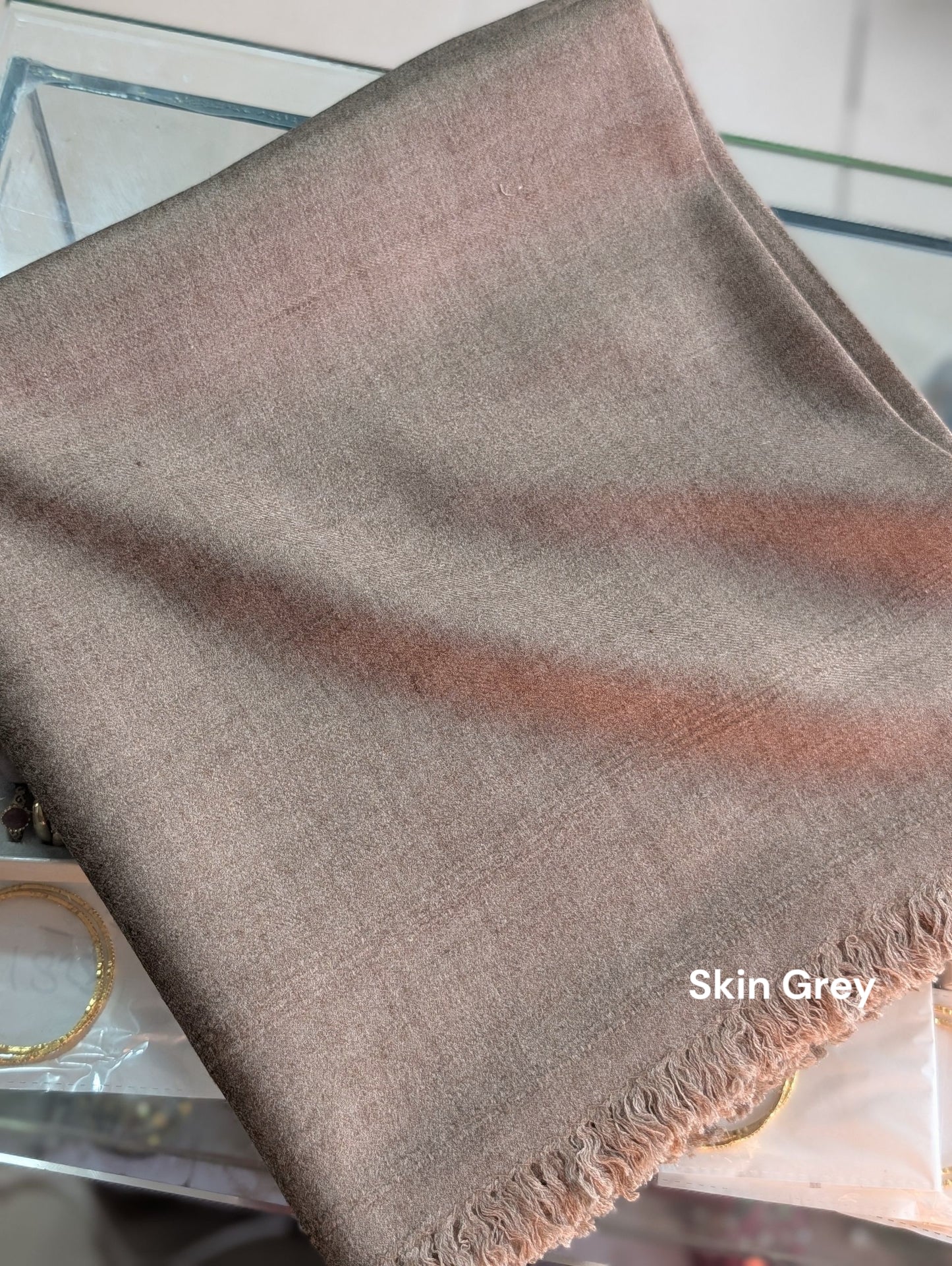 Gents Shawl | Same Border Pure, Fine and Soft Wool Islampur Swat Khaddi Made Shawl | Skin Grey