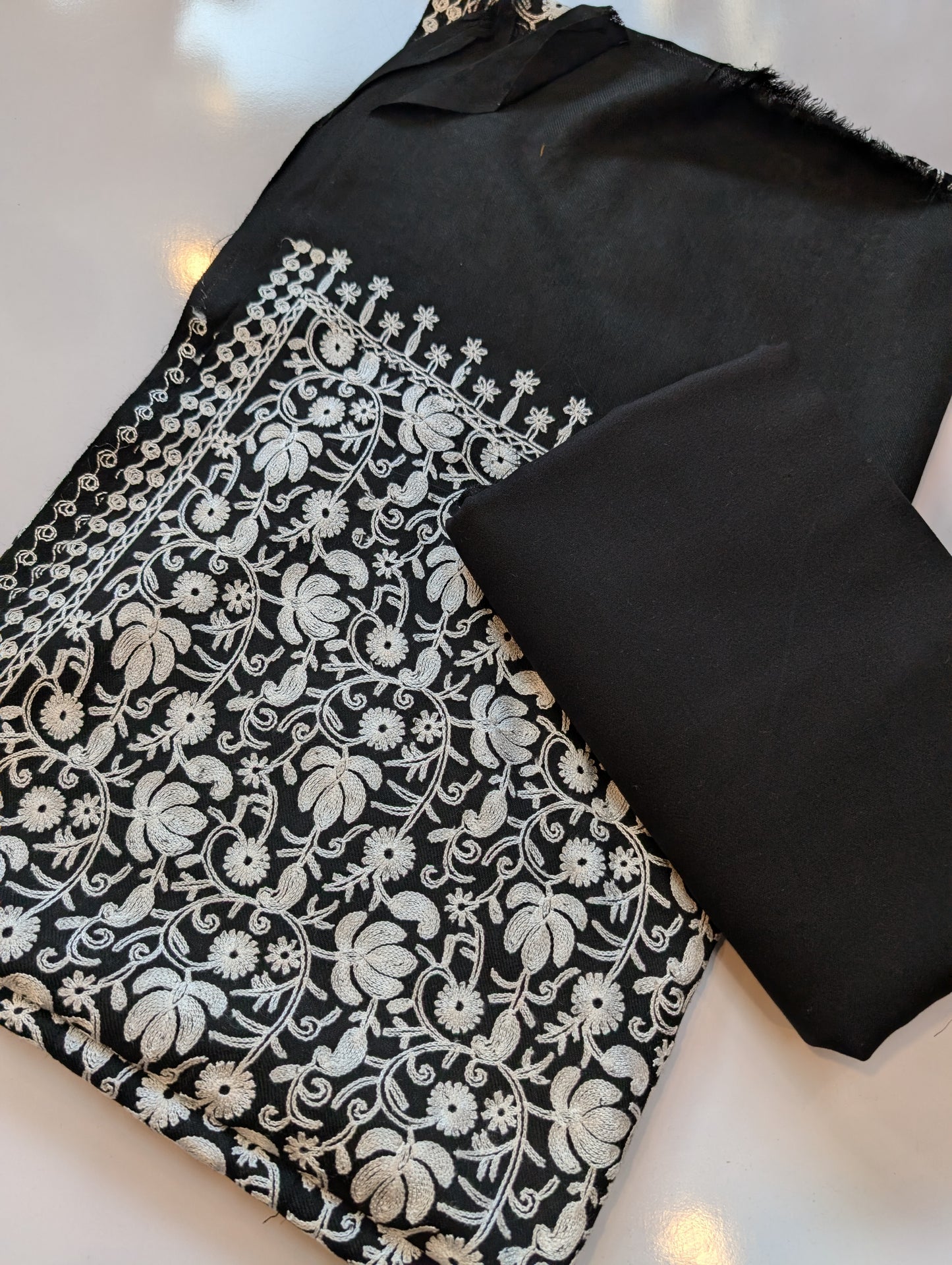 Pashmina 3 Piece Suit | Embroidered Shawl with Plain Suit Marina