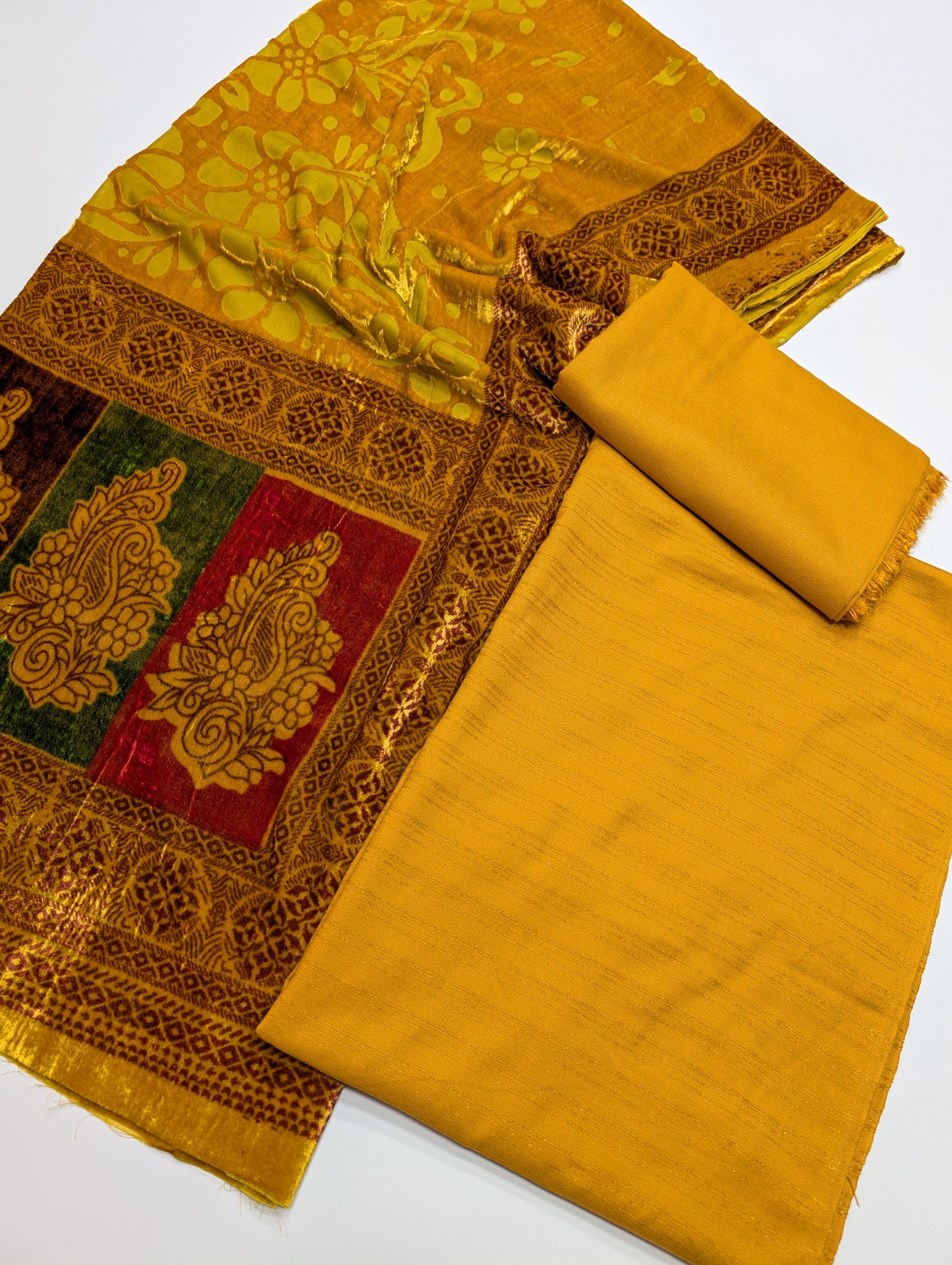 3 Piece Suit | Moonlight Marina with Velvet Palachi Shawl | Mustard