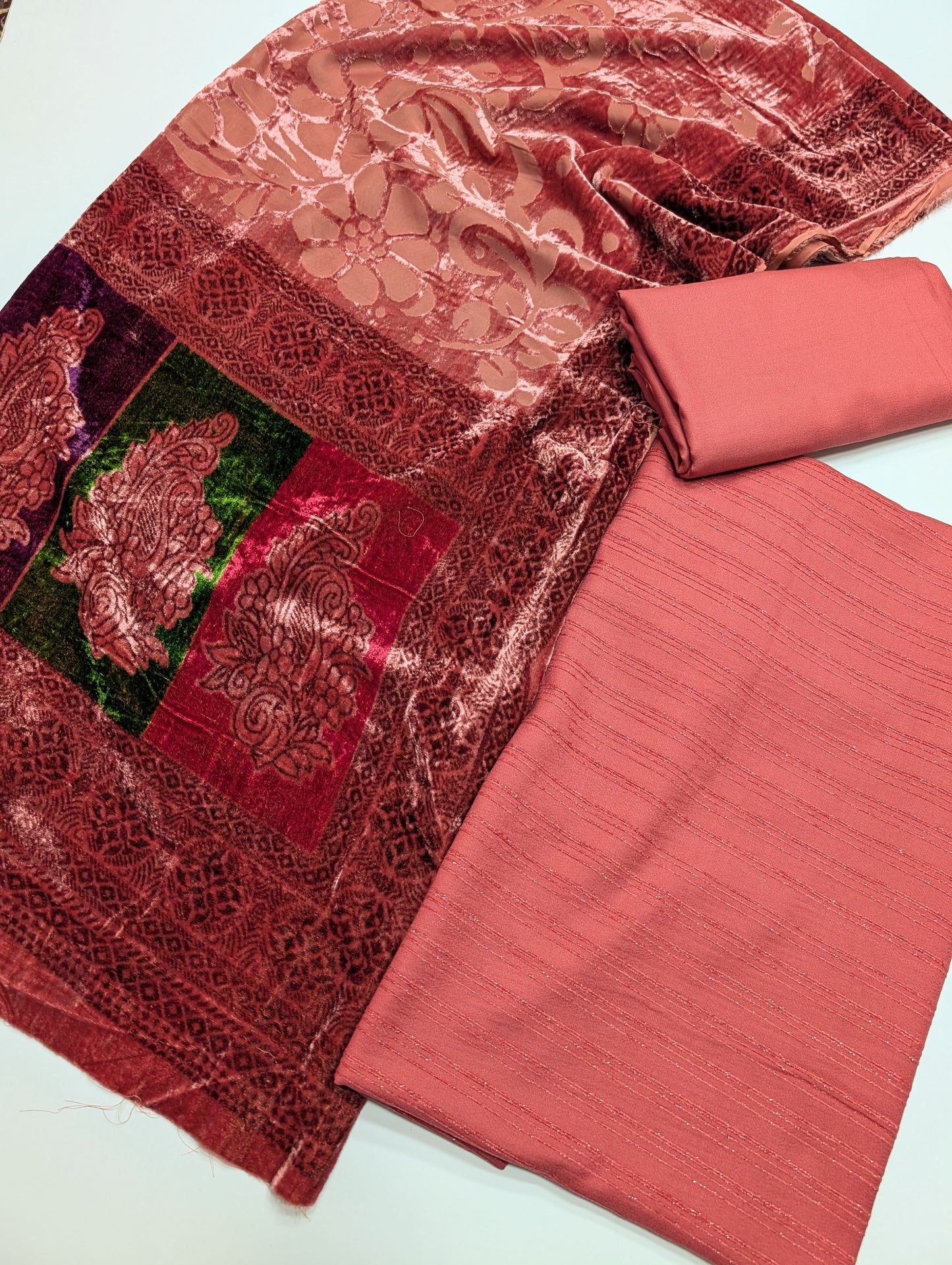 3 Piece Suit | Moonlight Marina with Velvet Palachi Shawl | Tea Pink