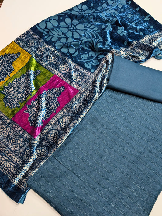 3 Piece Suit | Moonlight Marina with Velvet Palachi Shawl | Zinc