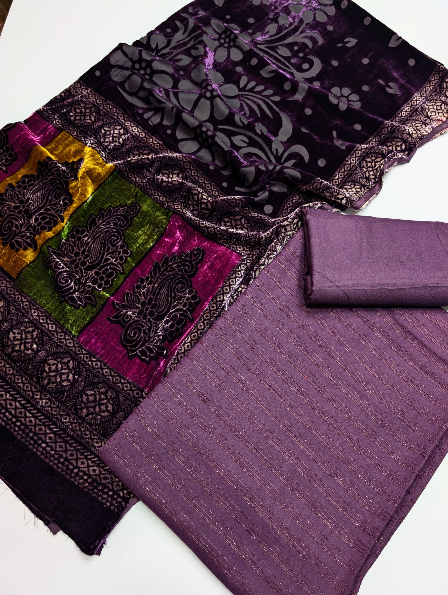 3 Piece Suit | Moonlight Marina with Velvet Palachi Shawl | Dark Purple