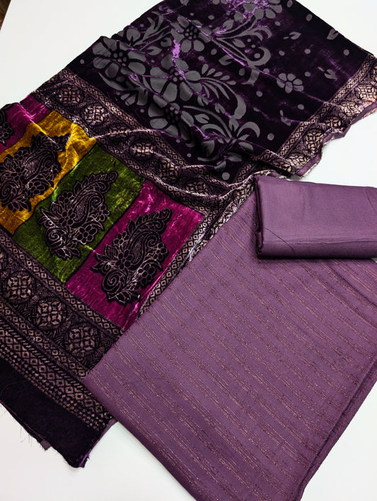 3 Piece Suit | Moonlight Marina with Velvet Palachi Shawl | Dark Purple