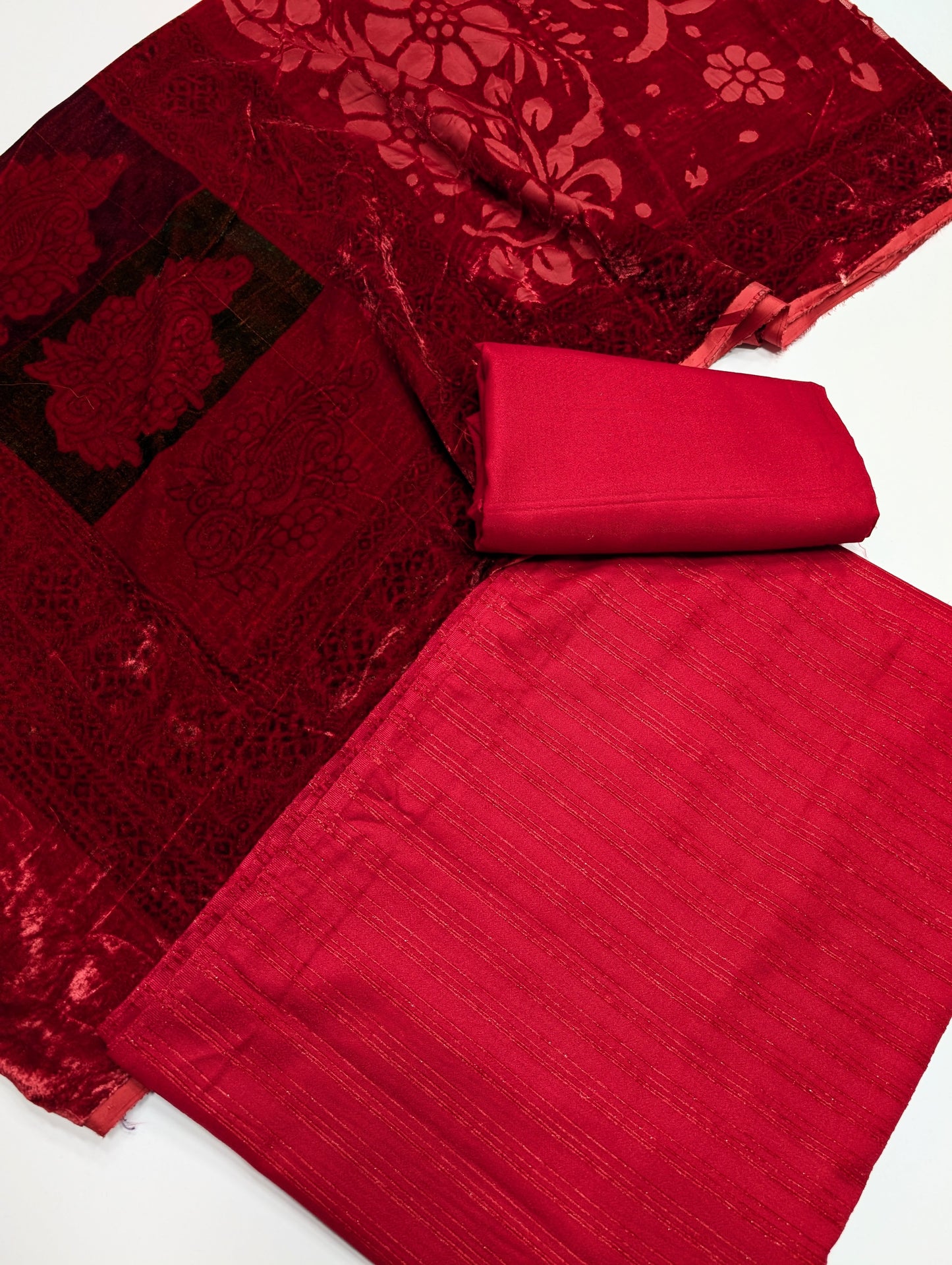 3 Piece Suit | Moonlight Marina with Velvet Palachi Shawl | Maroon