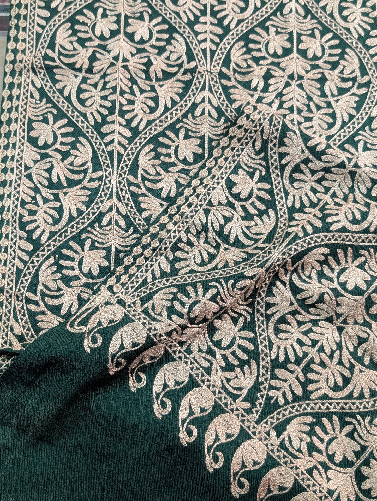 Pashmina Embroidered Shawl Matka Design | Kashmiri Aar Work Embroidery Perfect Gift in Sale Price Matka Design | Green With Skin