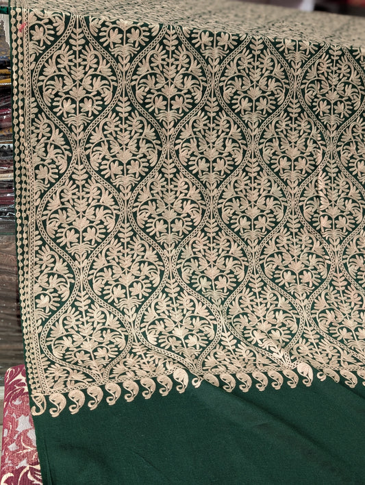 Pashmina Embroidered Shawl Matka Design | Kashmiri Aar Work Embroidery Perfect Gift in Sale Price Matka Design | Green With Skin