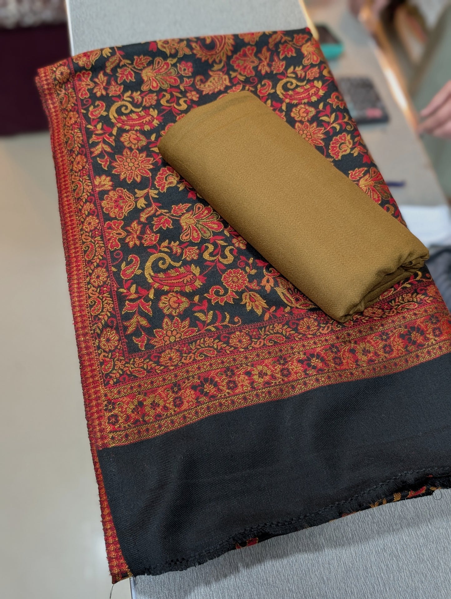 Pashmina 3 Piece Suit | Kani Pashmina Shawl With Marina Suit