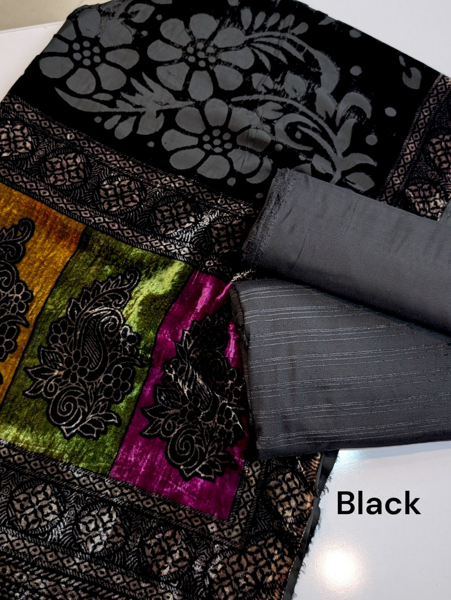 3 Piece Suit | Moonlight Marina with Velvet Palachi Shawl | Black