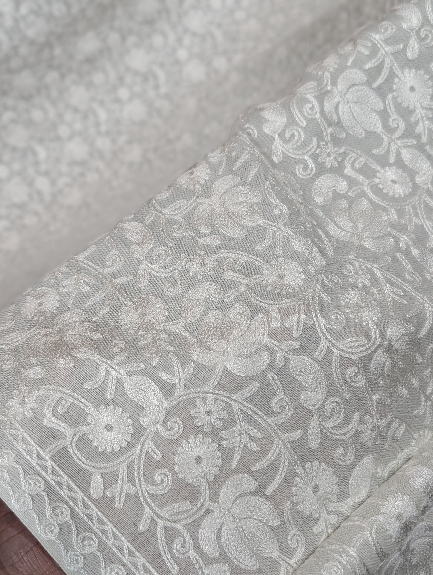 Pashmina Embroidered Shawl | Kashmiri Aar Work Embroidery Perfect Gift in Sale Price White