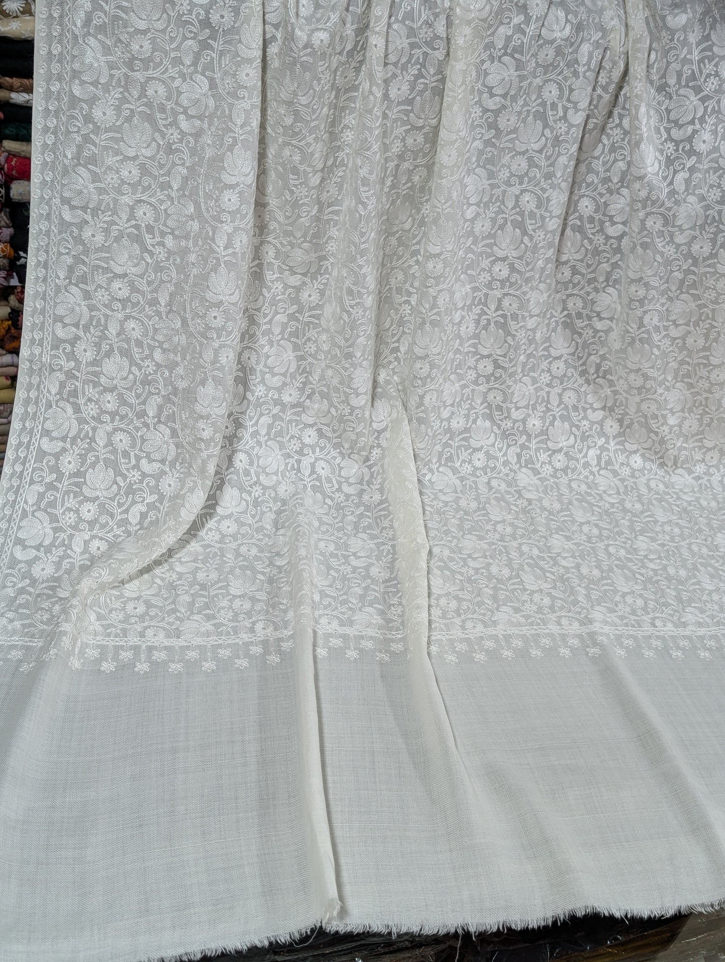Pashmina Embroidered Shawl | Kashmiri Aar Work Embroidery Perfect Gift in Sale Price White