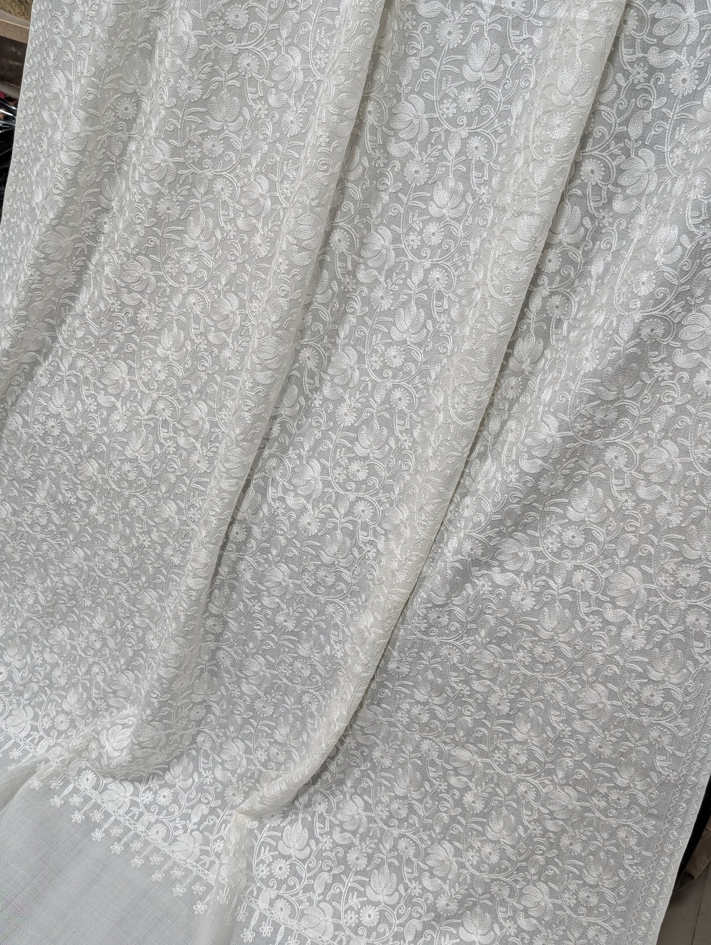 Pashmina Embroidered Shawl | Kashmiri Aar Work Embroidery Perfect Gift in Sale Price White