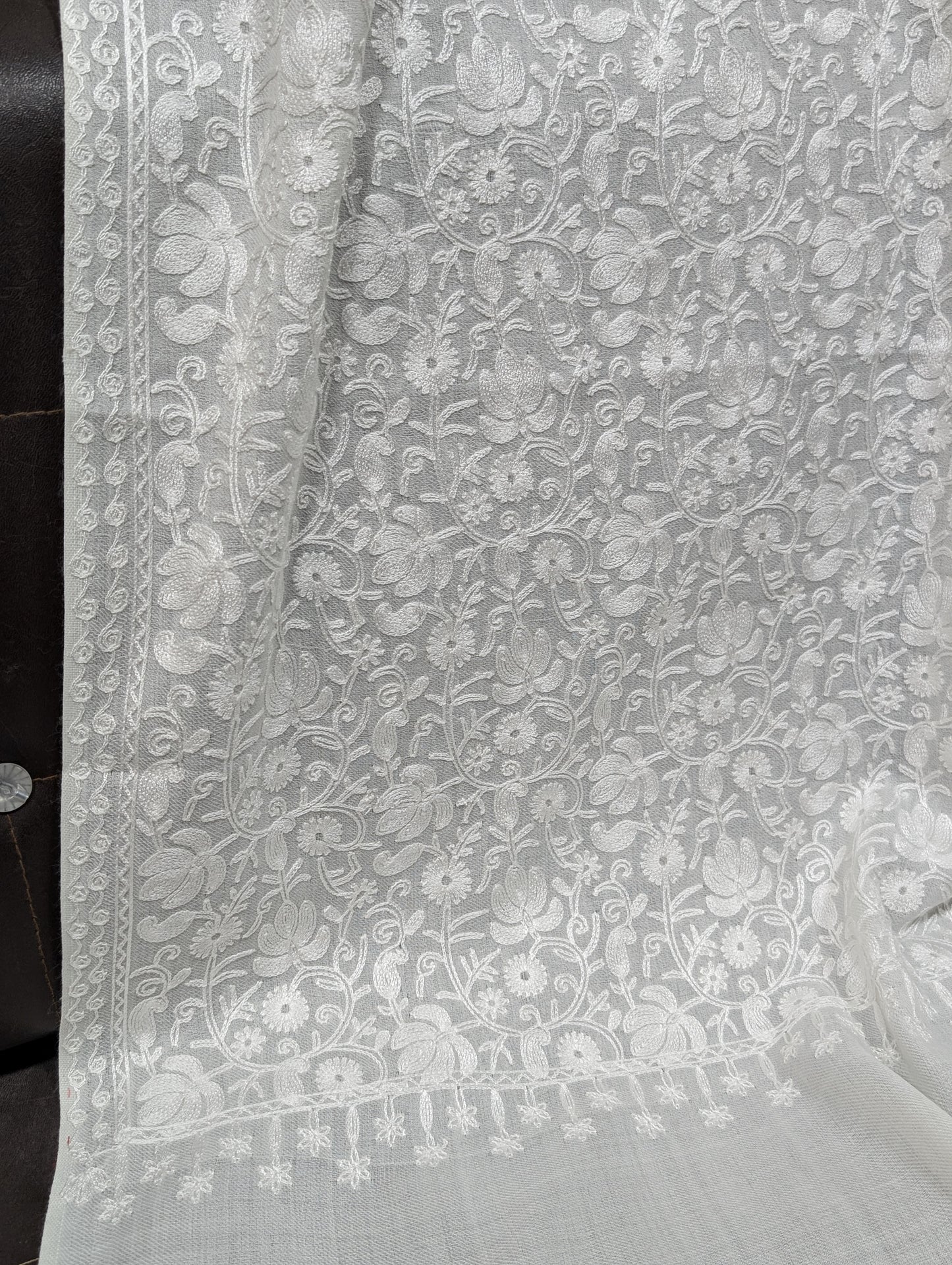 Pashmina Embroidered Shawl | Kashmiri Aar Work Embroidery Perfect Gift in Sale Price White