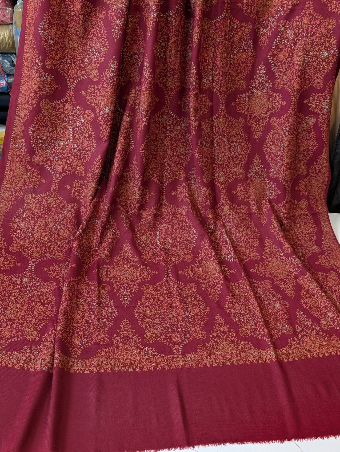 Pashmina Shawl | Hand Embroidery on Print Beautiful Shawl | Maroon