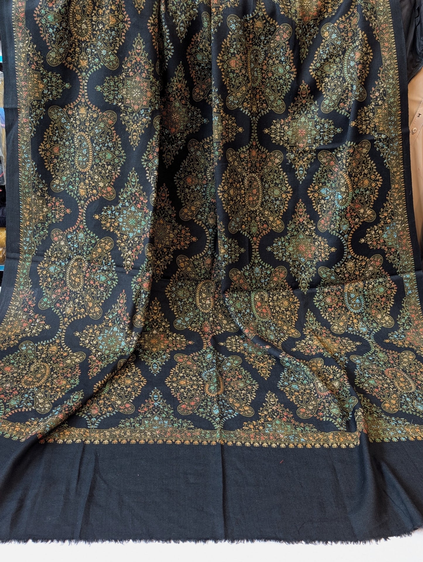 Pashmina Shawl | Hand Embroidery on Print Beautiful Shawl | Black