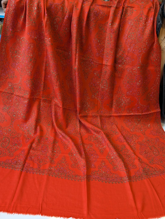 Pashmina Shawl | Hand Embroidery on Print Beautiful Shawl | Orange