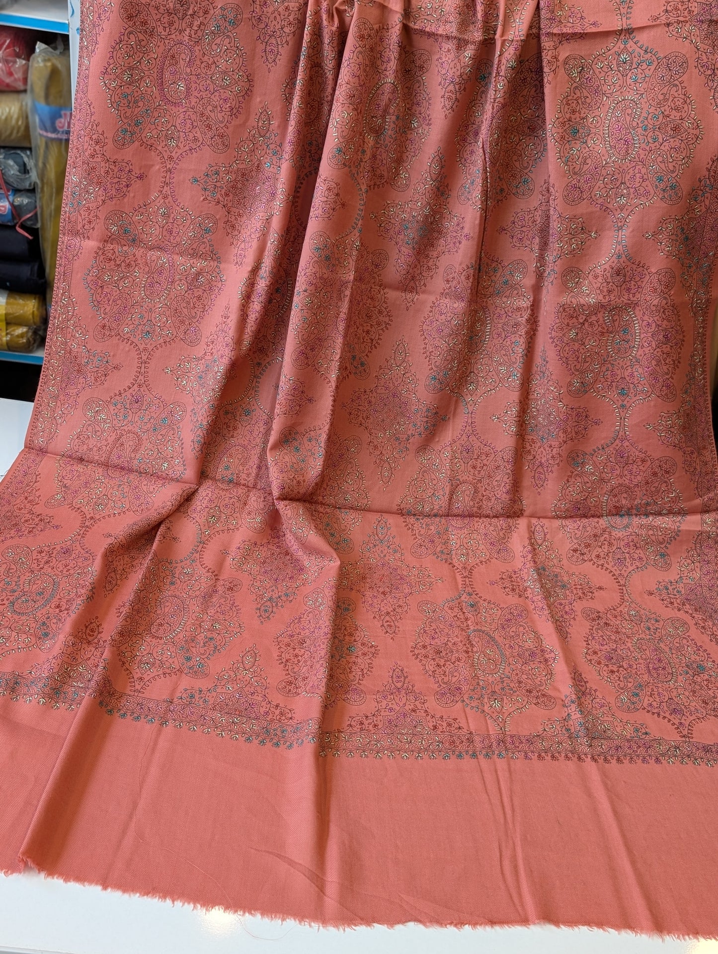 Pashmina Shawl | Hand Embroidery on Print Beautiful Shawl | Light Pink