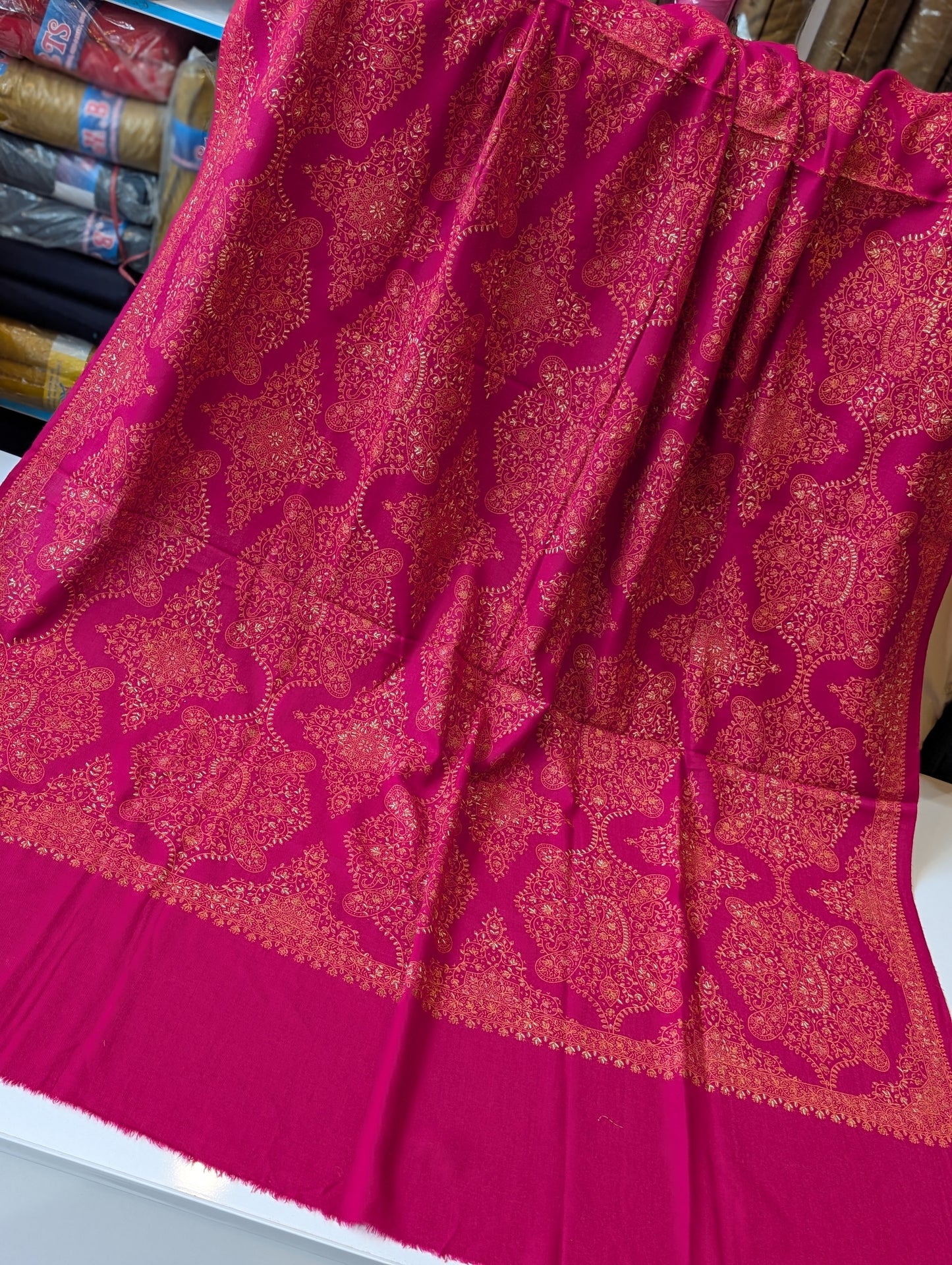 Pashmina Shawl | Hand Embroidery on Print Beautiful Shawl | Shocking Pink
